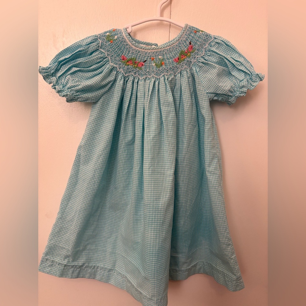 Charming Blue Smocked Kids Dress
